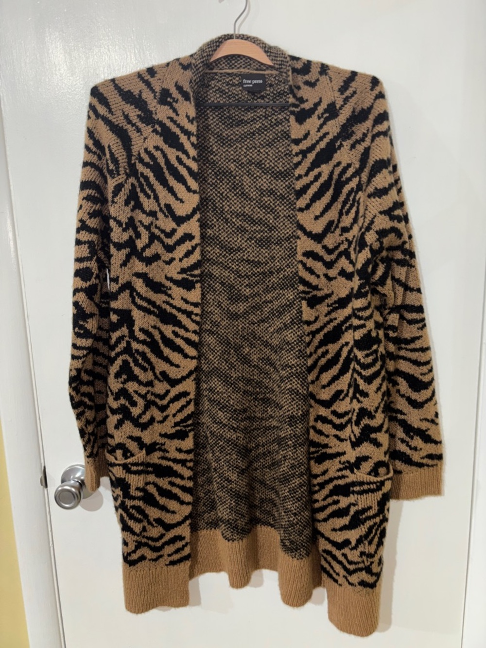 free press Black and Tan Animal-Print Open-Front Cardigan